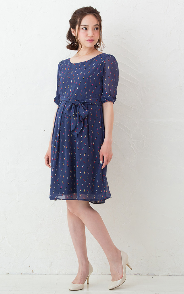 シフォン素材の授乳服ワンピース