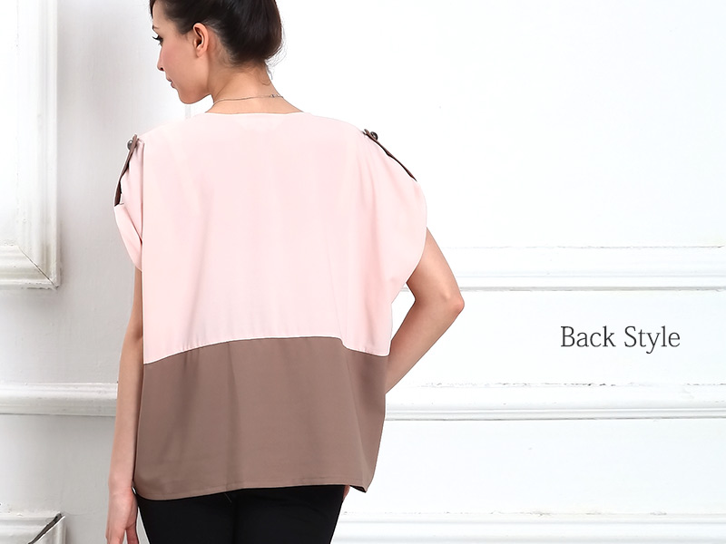 授乳服マタニティ 授乳ケープにもなる バイカラー ロールアップ プルオーバーkt4002 マタニティウェア/トップス/授乳ケープ