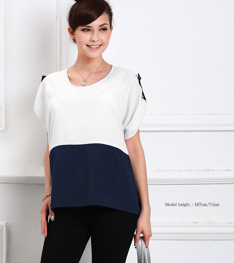 授乳服マタニティ 授乳ケープにもなる バイカラー ロールアップ プルオーバーkt4002 マタニティウェア/トップス/授乳ケープ