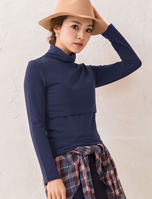 シンプル授乳服タートルネックトップスのメイン画像