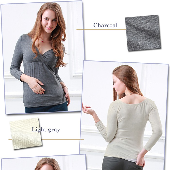 授乳服マタニティ 保温・保湿インナー(ウォーミーマミー)カシュクール授乳インナー 七分袖 si0010 パラモス 【日本製】