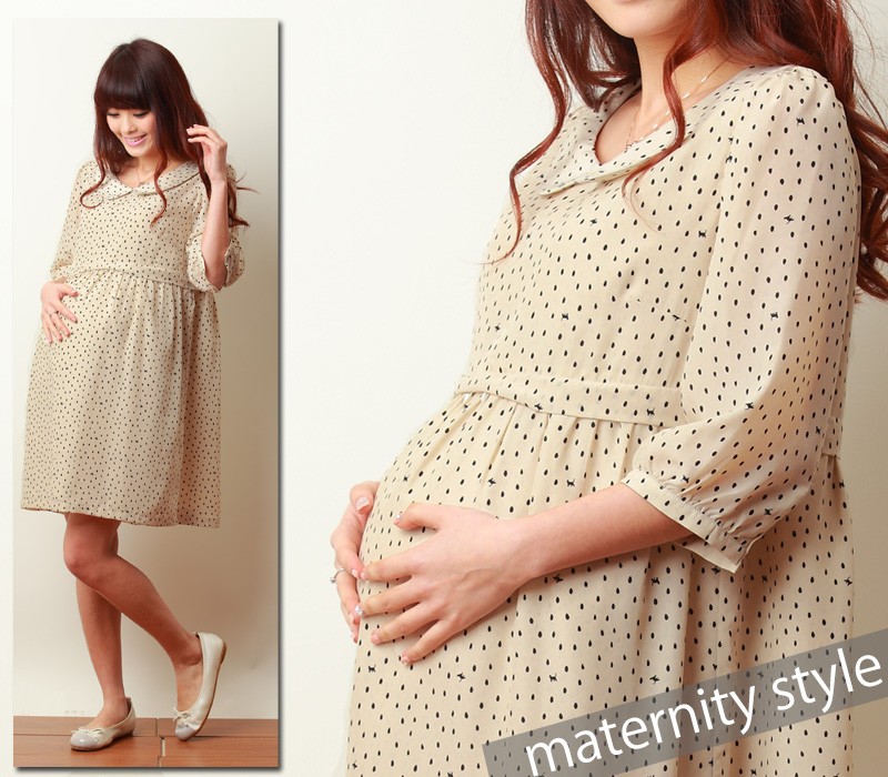 授乳服マタニティ プードルドット柄丸襟付き授乳ワンピース so2098 半袖/結婚式/お宮参り