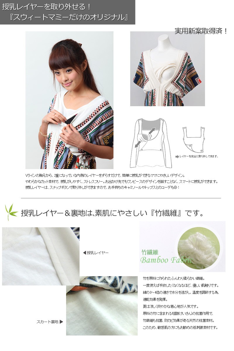 フォークロア パネルプリント授乳ワンピース