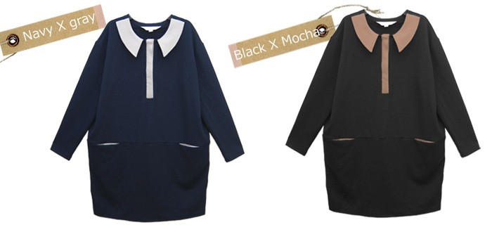 バイカラー襟付きシンプル授乳チュニック 授乳服/マタニティ/マタニティウェア