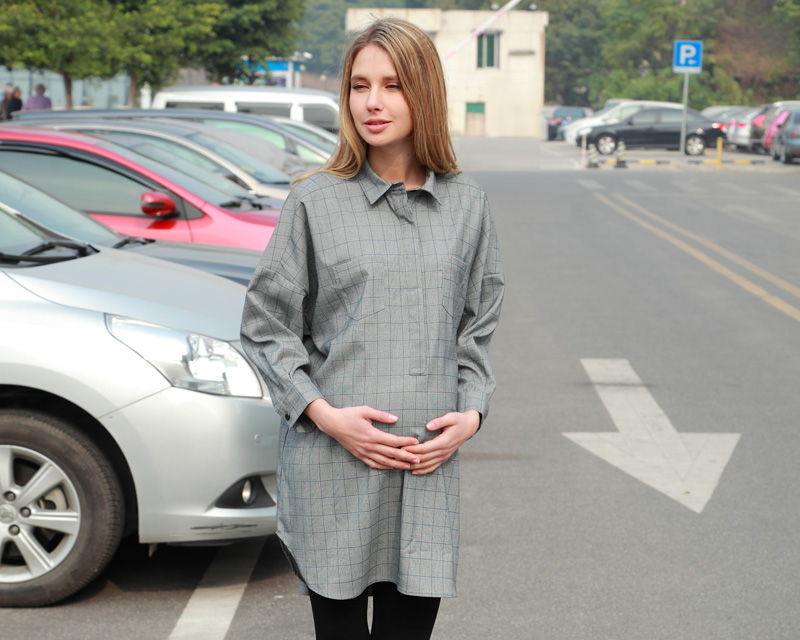 授乳服マタニティ 先染めチェック柄 ドルマンシャツ 授乳ワンピース so4050
