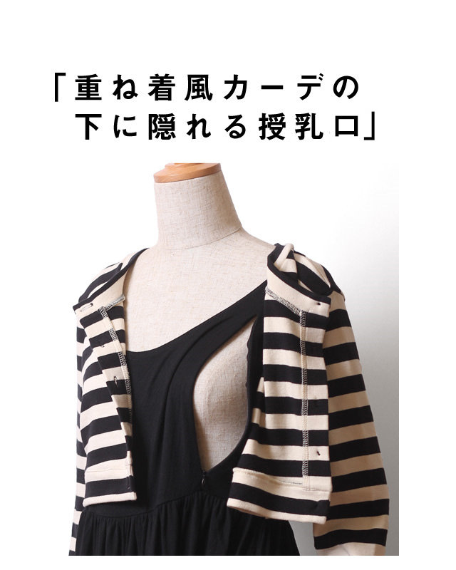 重ね着風マキシワンピの授乳口説明画像