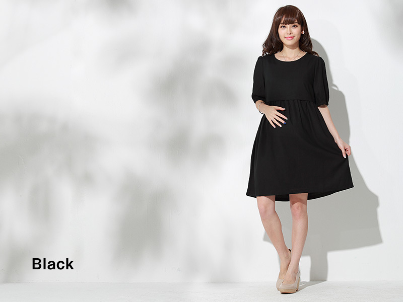 リネンナチュラル授乳服ワンピのブラック