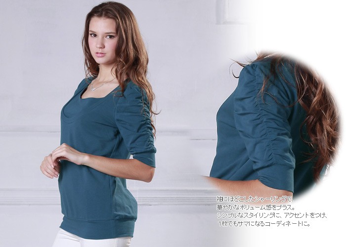 袖ギャザー 授乳トップス 授乳服/マタニティ/半袖/カットソー/マタニティウェア
