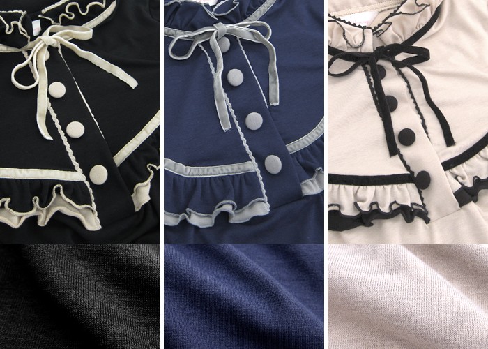パイピングとフリルを効かせた 配色ハイネックトップス 授乳機能付き 授乳服/授乳トップス/マタニティ/マタニティウェア/長袖