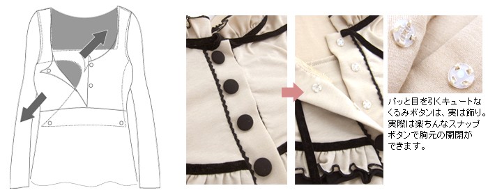 パイピングとフリルを効かせた 配色ハイネックトップス 授乳機能付き 授乳服/授乳トップス/マタニティ/マタニティウェア/長袖