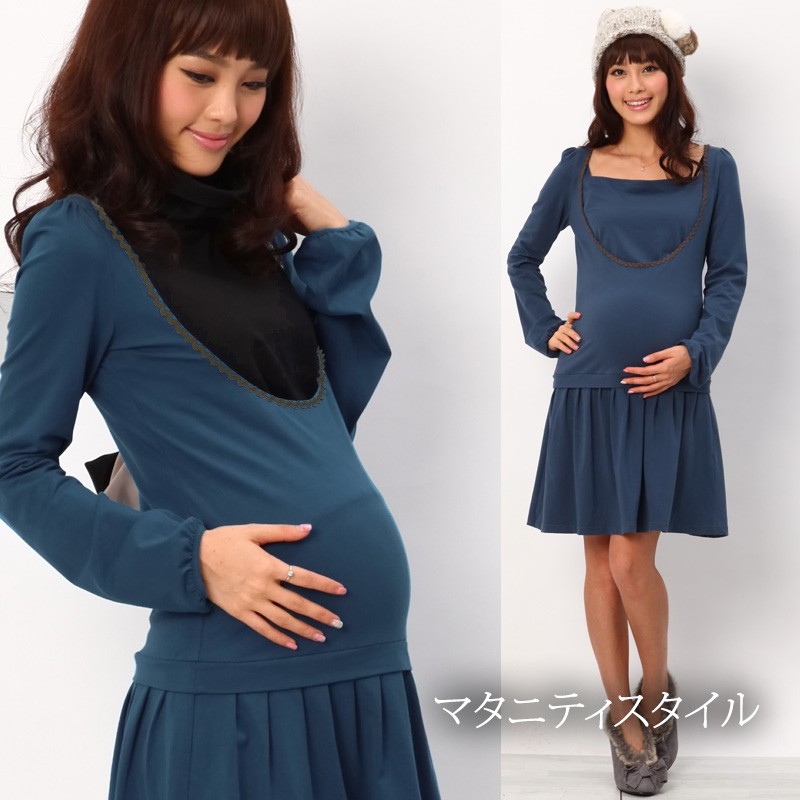 授乳服 タートルネックレイヤードワンピース(ルナ) 長袖 授乳レイヤー2枚付き sw9006 タートル