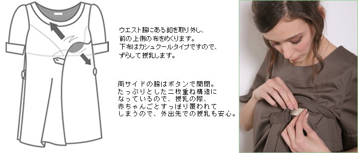 ラウンドネック授乳機能付きチュニック