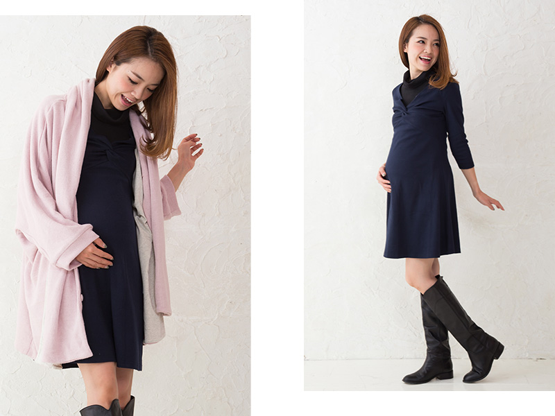 アレンジしやすいシンプルデザインの授乳服ワンピース