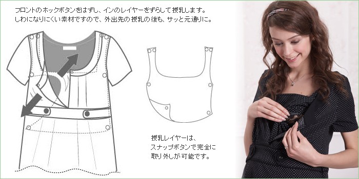 ジャガードドット授乳ワンピース【調節機能付き】