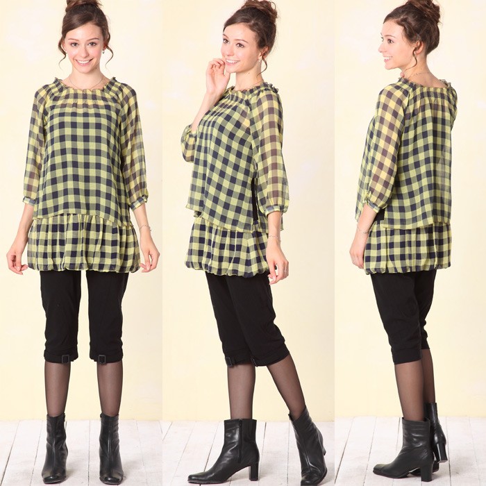 シフォンチェック柄アンサンブル授乳服