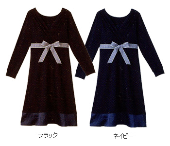 カシュクールボーダーリボン授乳口付きワンピース【アンジェリカ長袖】