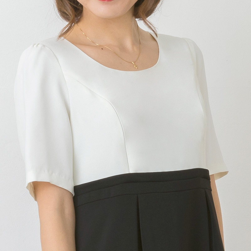 バイカラー 授乳フォーマルワンピース 胸元アップ