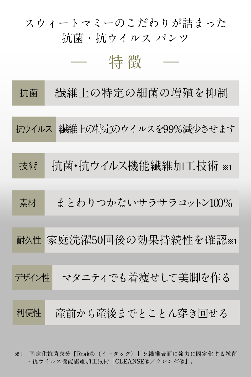 スウィートマミーのこだわりが詰まった抗菌抗ウイルスパンツ