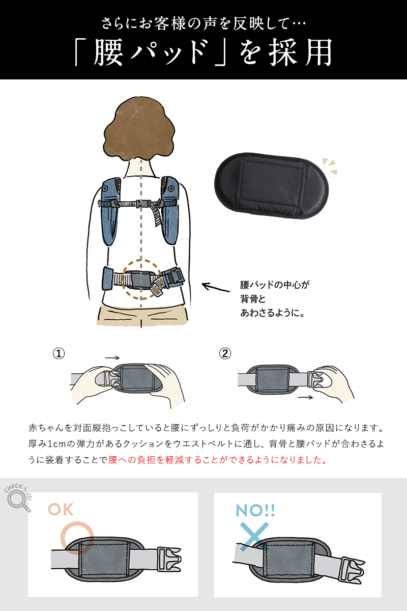 お客様の声を反映し、腰パッド付に!