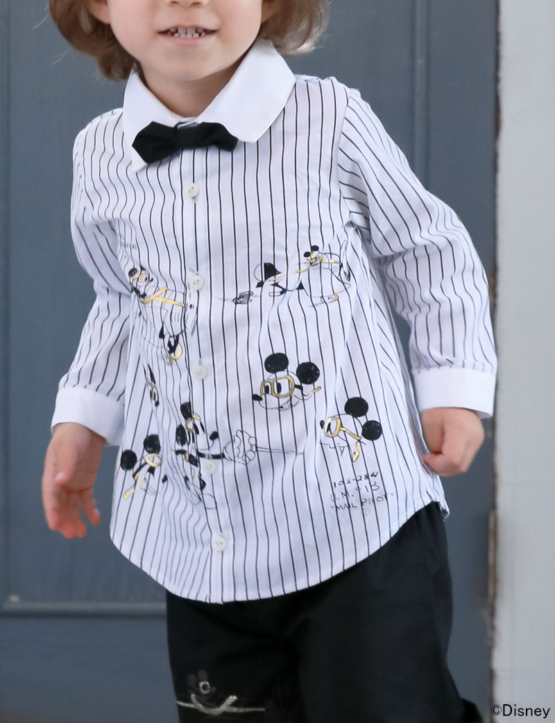 ミッキープリント 男の子 ストライプシャツ 男の子のフォーマルウェア