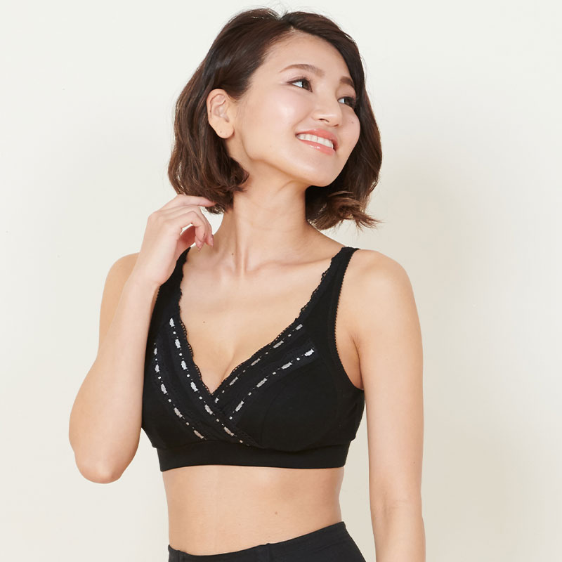 コットン100%のやわらかなブラジャー ブラックカラー
