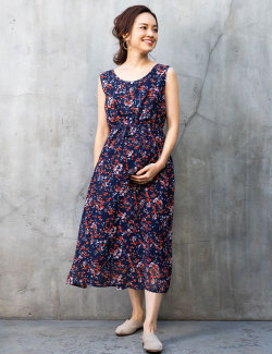 シフォンノースリーブ ロングワンピース