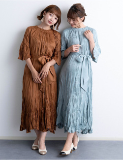 ランダムプリーツ 5分袖ワンピース マタニティ 授乳服 産後も使える