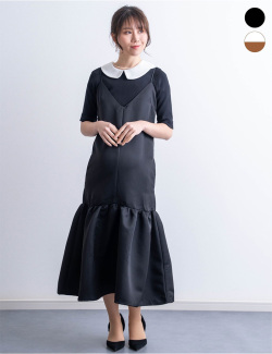 タフタキャミワンピース ＋ 付け襟つきハイゲージニット マタニティ 授乳服 産後も使える