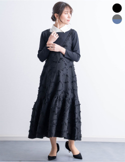 フリンジジャンパードレス ＋ 付け襟つきニット セット 授乳服マタニティウェア 産前産後兼用