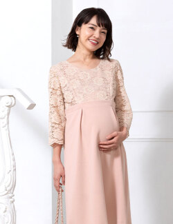 レースドッキング タックシルエットワンピース 産前産後兼用　マタニティ 授乳服 産後も使える