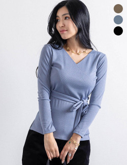 リブニットカシュクールトップス マタニティウェア/授乳服