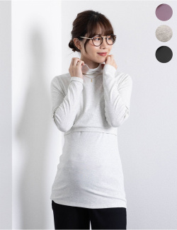 プレミアムコットン 授乳タートルネックトップス マタニティ 授乳服 産後も使える