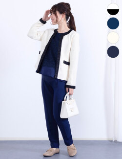 フォーマル テーパードパンツスーツ＆ツイードジャケット2点セット マタニティ 授乳服 産後も使える