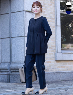 ペプラムジレ×バックシャンブラウス×テーパードパンツ セットアップ 3点セット※通常レディースサイズ※