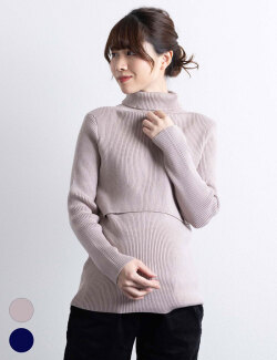 もっちり上品タートルニットセーター 授乳Tシャツ 半袖/8分袖