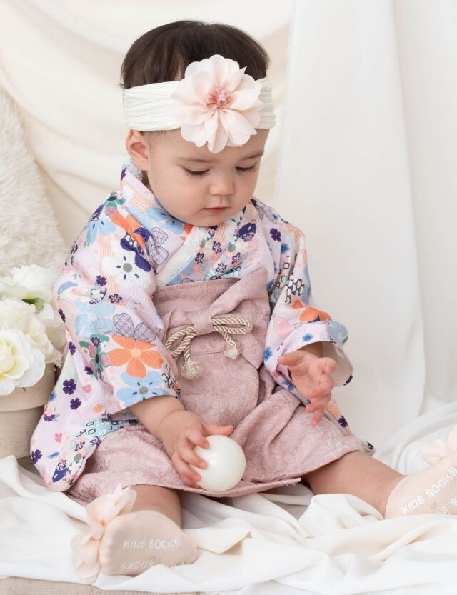 ベビー袴　ハンドメイド ベビー袴 花柄刺繍ピンク× アイボリー 90/100 | KANA KANA baby&kids