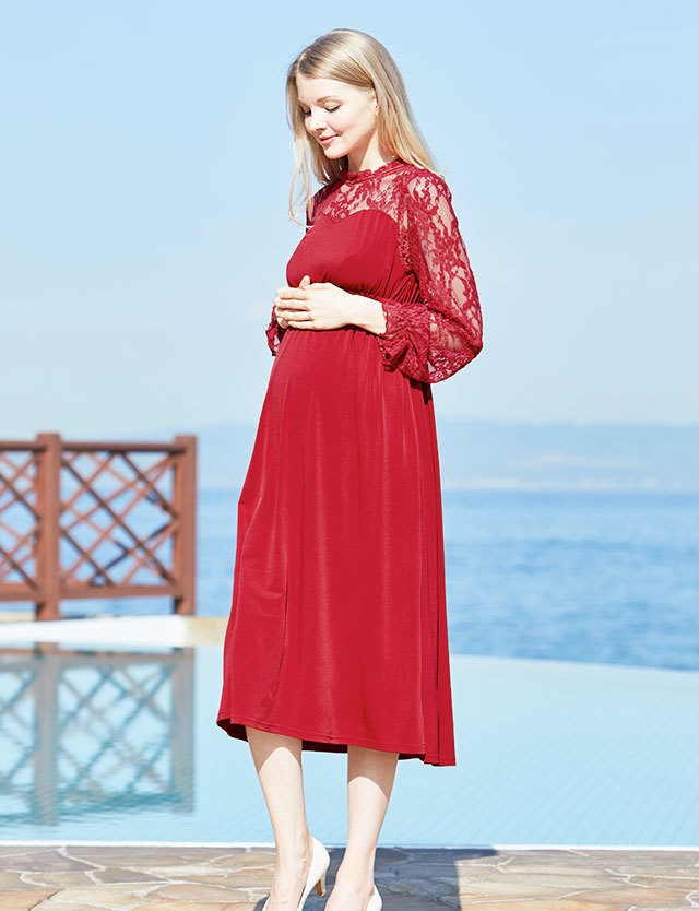 授乳服マタニティ レース切替 授乳ワンピース | スウィートマミー本店