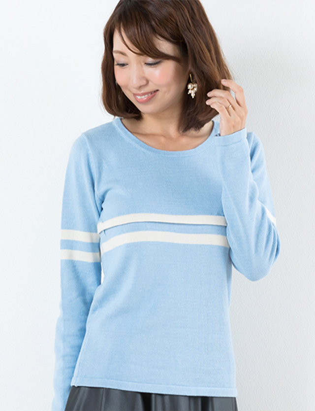 授乳服マタニティ オーガニックコットン Wラインニット 授乳トップス