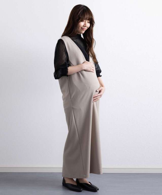 Vネックジョーゼットワンピース マタニティ 授乳服 産後も使える