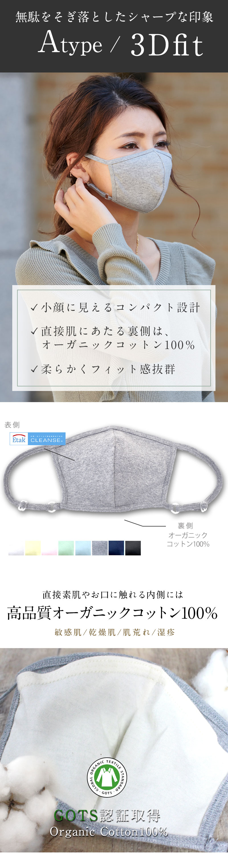 3Dフィット布マスク コンパクト小顔見せ