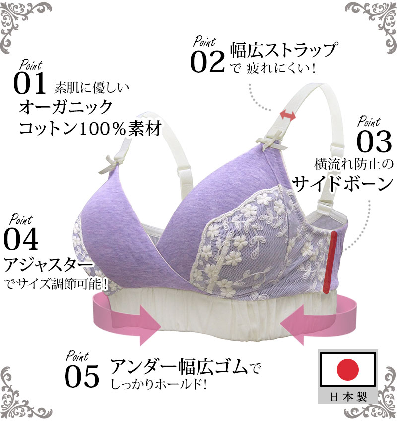 可愛いだけ、じゃない
しっかり包んで美胸へと導く授乳ブラのポイント
