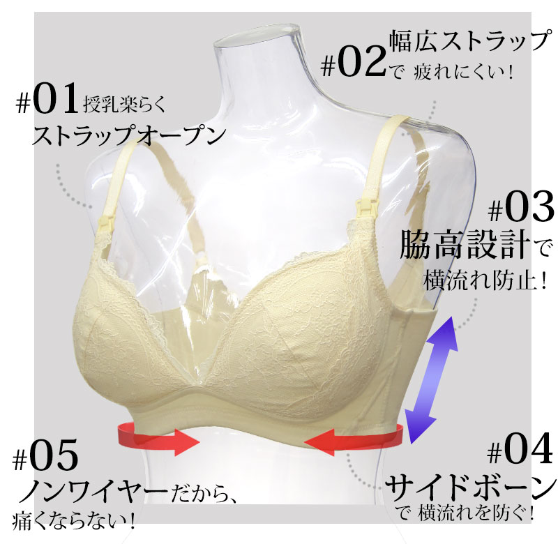 ノンワイヤーとは思えない!楽ちん美胸授乳ブラマネキンフロントスタイル