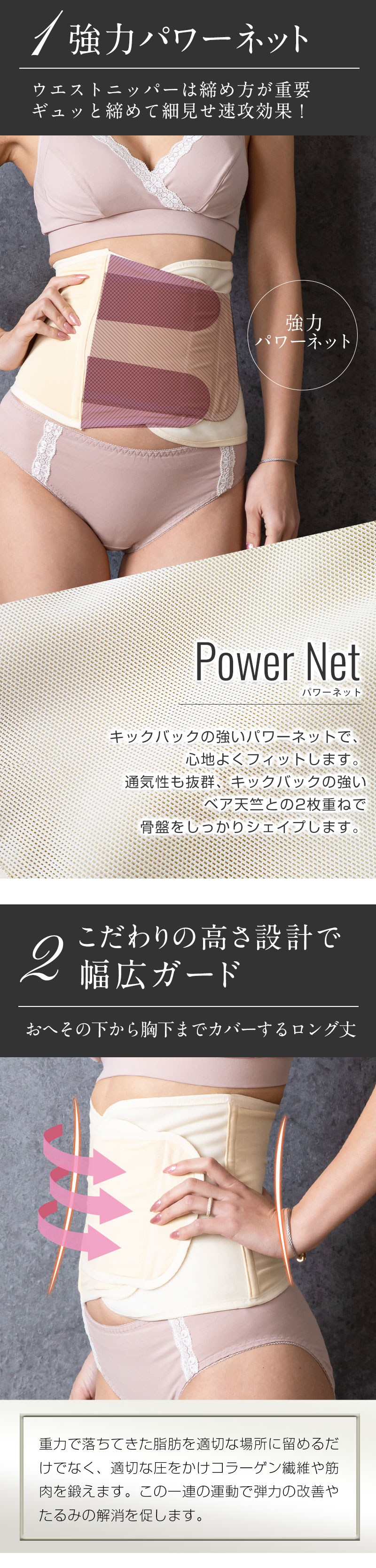 メール便可】補正下着 3点留め 強力パワーネット ウエストニッパー コルセット【日本製】 [M便 3/6] スウィートマミー本店