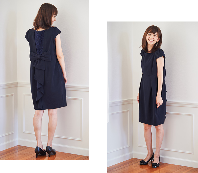 授乳服マタニティウェア バックシャン ドレス ネイビー