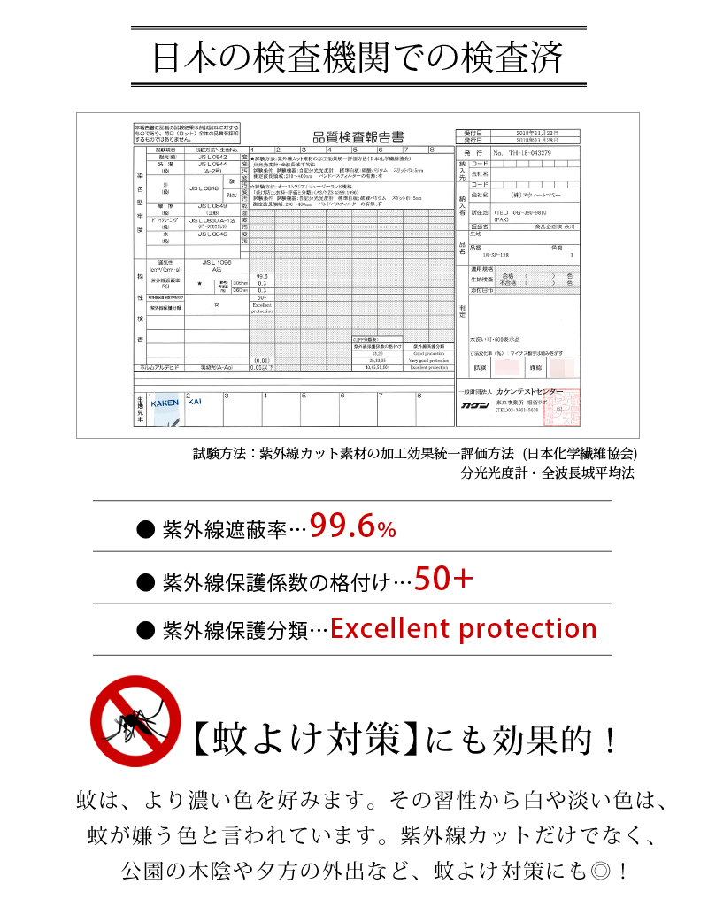 紫外線対策に効果的 日本の検査機関での検査済