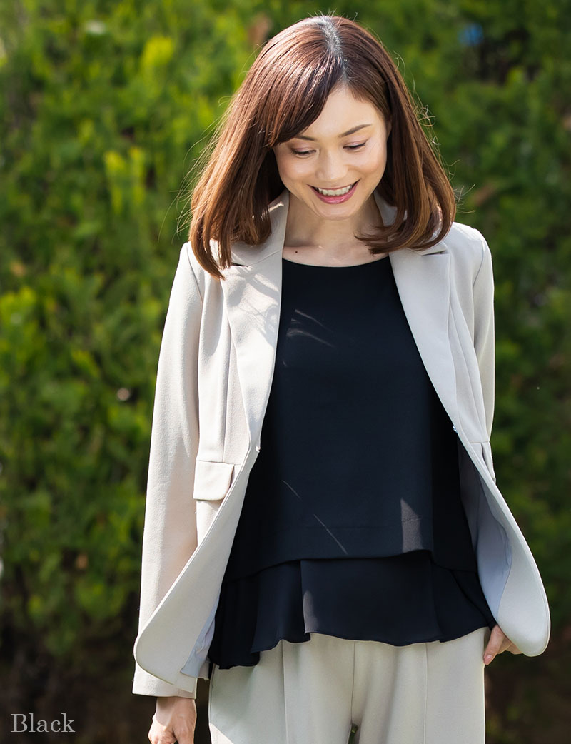 レイヤード授乳トップス ネイビー マタニティ7ヶ月 着用イメージ