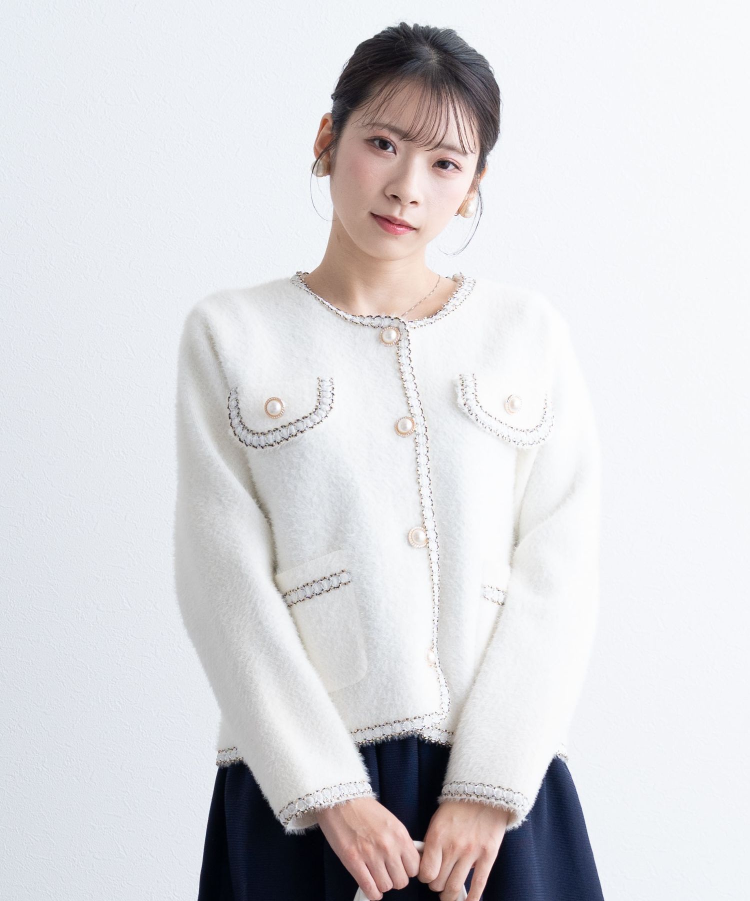 ブレード ニット ノーカラー ジャケット | マタニティウェア・授乳服の